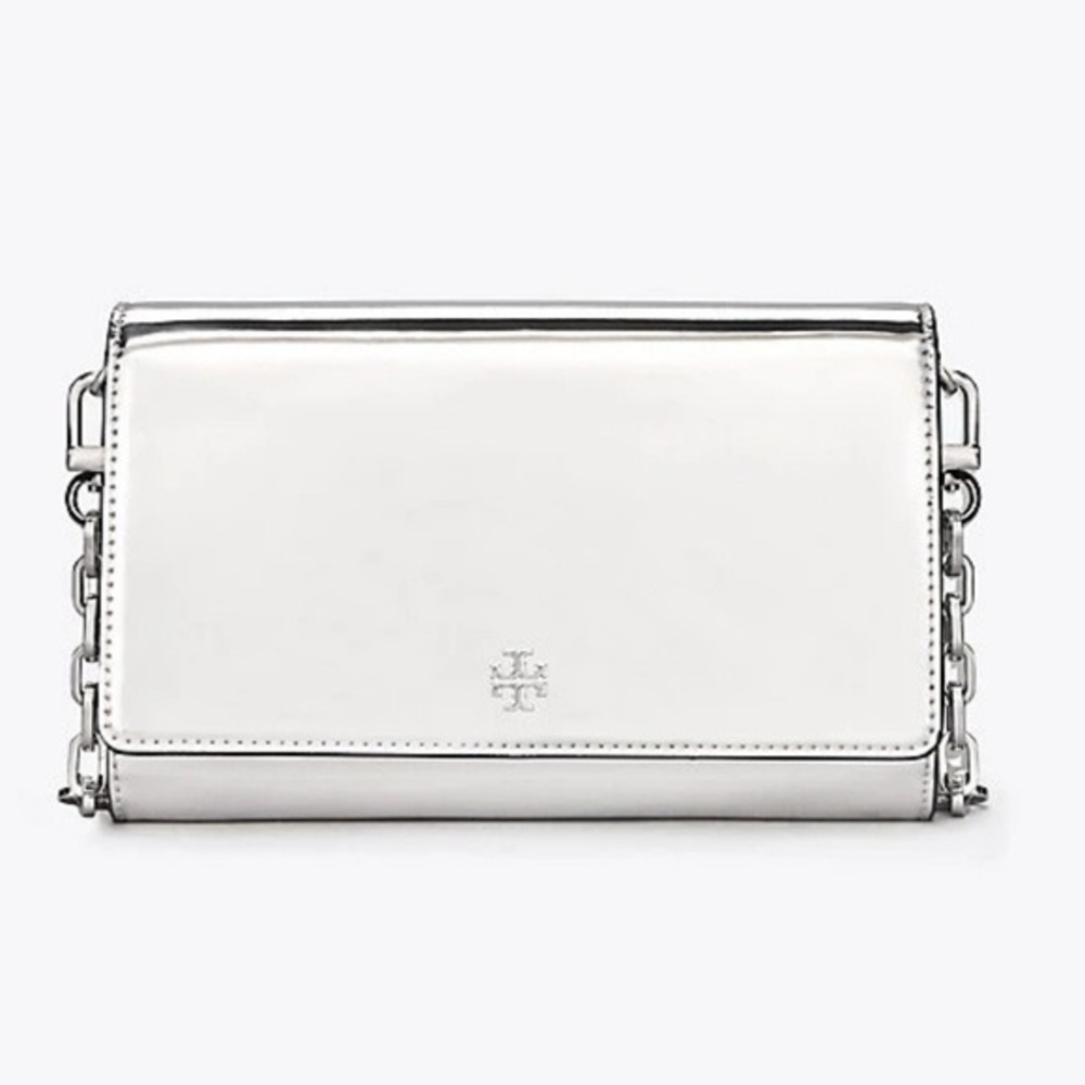 Tory Burch Robinson Mirror Metallic Chain Wallet